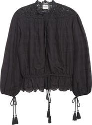 Isabel Marant Étoile Polly Lace & Eyelet Trim Cotton Pintuck Top