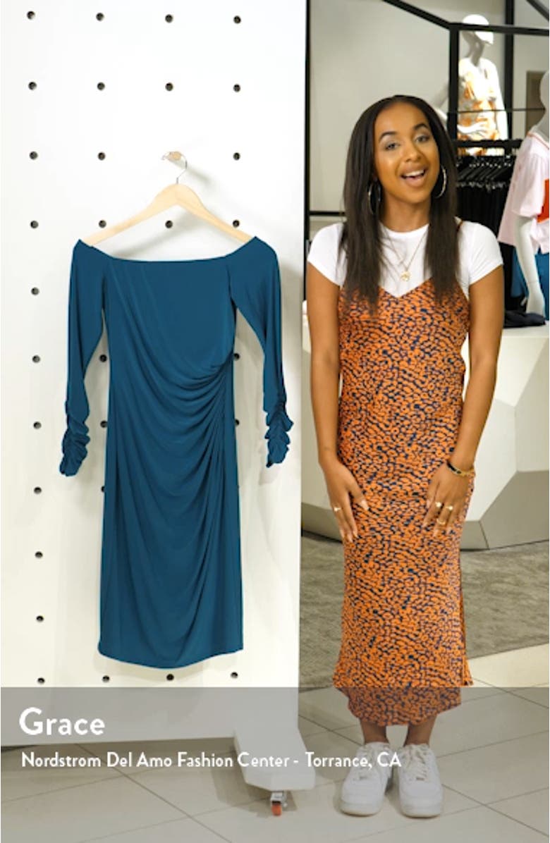 Off the Shoulder Long Sleeve Ruched Cocktail Dress, sales video thumbnail