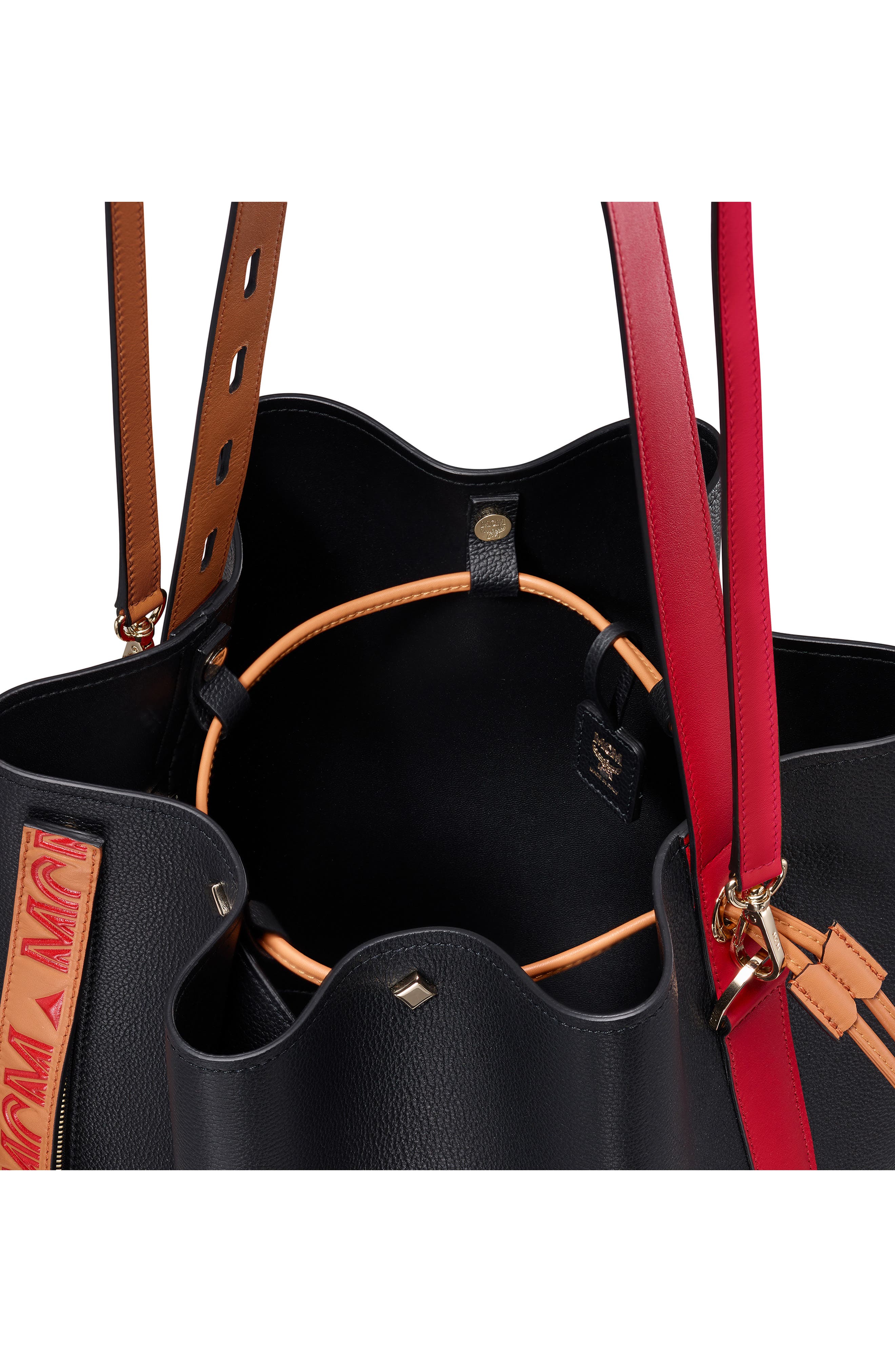 Medium Milano Leather Bucket Bag, Alternate, color, BLACK