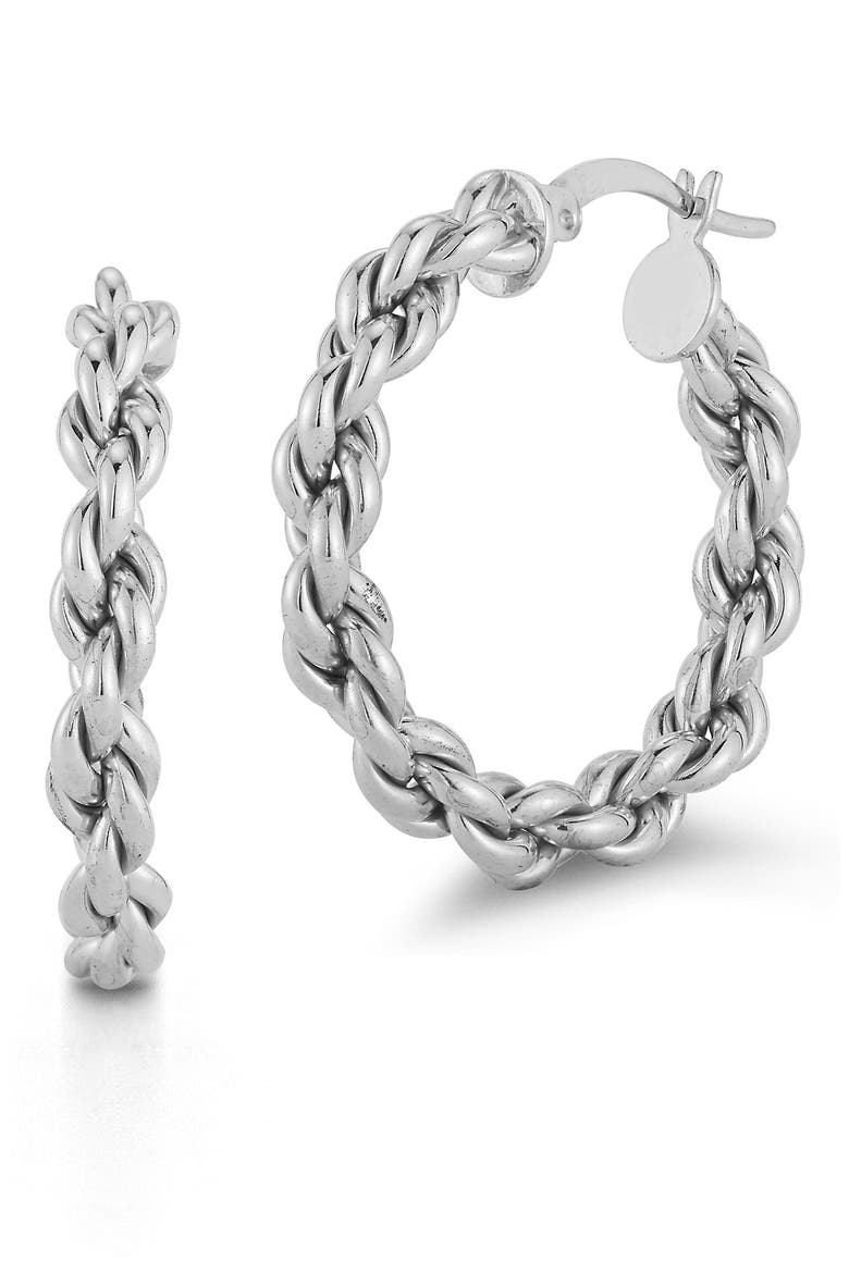 Plated Sterling Silver Twist Hoop Earrings, Main, color, SILVER