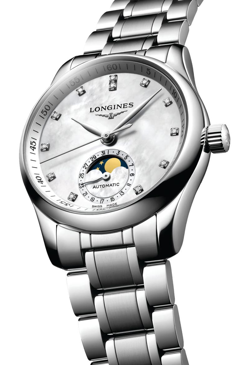 Master Collection Automatic Diamond Bracelet Watch, 34mm, Alternate, color, MOTHER OF PEARL