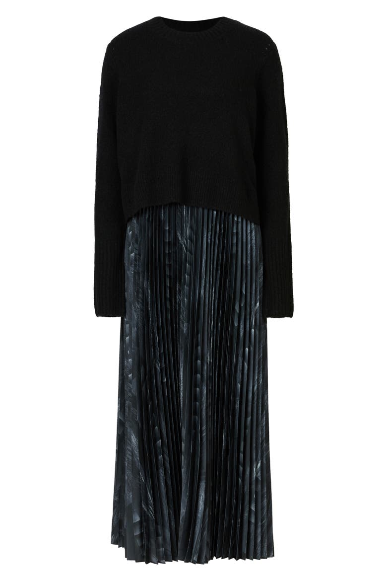 Leowa Pleated Dress with Wool Blend Sweater, Alternate, color, BLACK