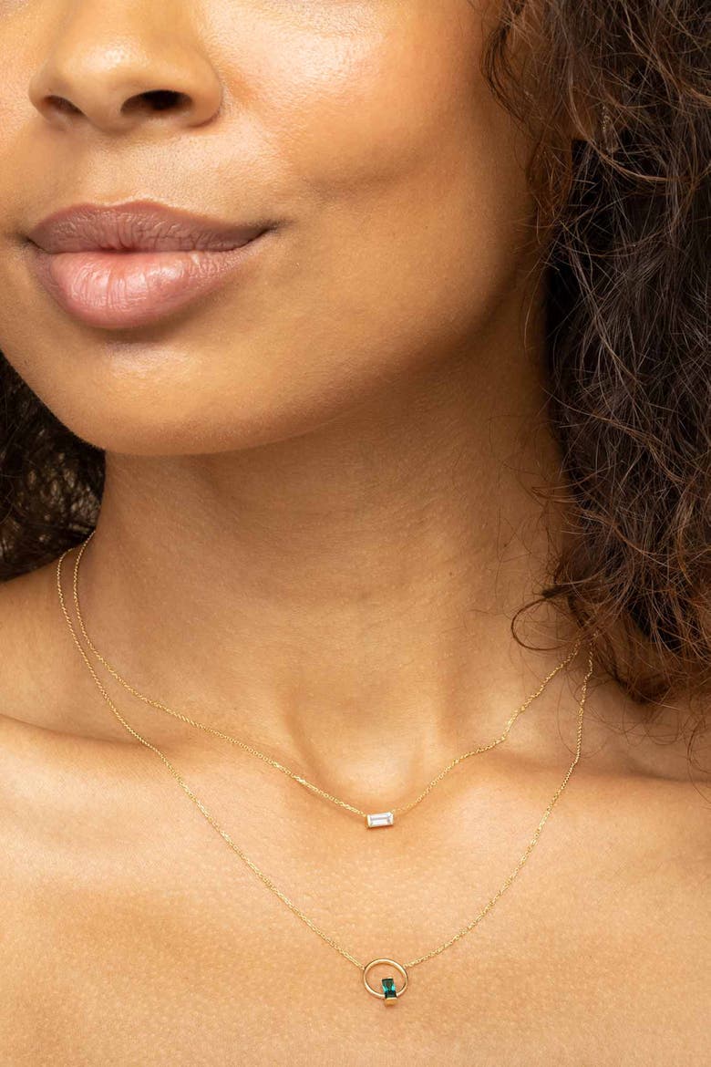 14K Gold Fresco Baguette Pendant Necklace, Alternate, color, Gold/White