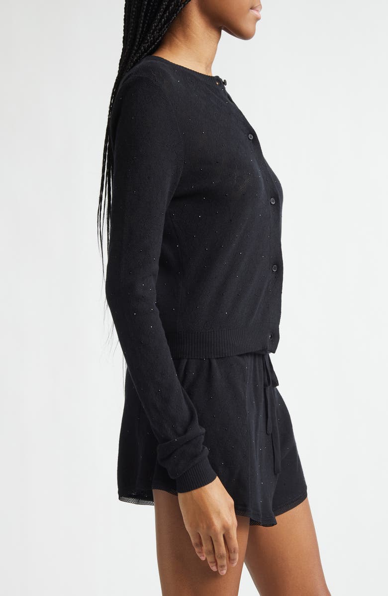 Area Girly Crystal Rib Cotton Cardigan, Alternate, color, Black