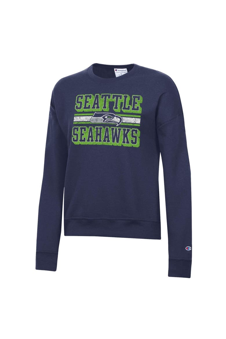 Women's Champion  Navy Seattle Seahawks Powerblend Fleece Sweatshirt, Alternate, color, Navy