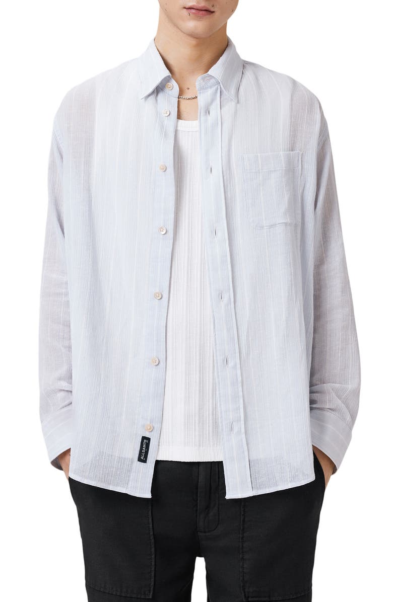 AllSaints Holme Crinkled Cotton & Linen Button-Up Shirt, Alternate, color,