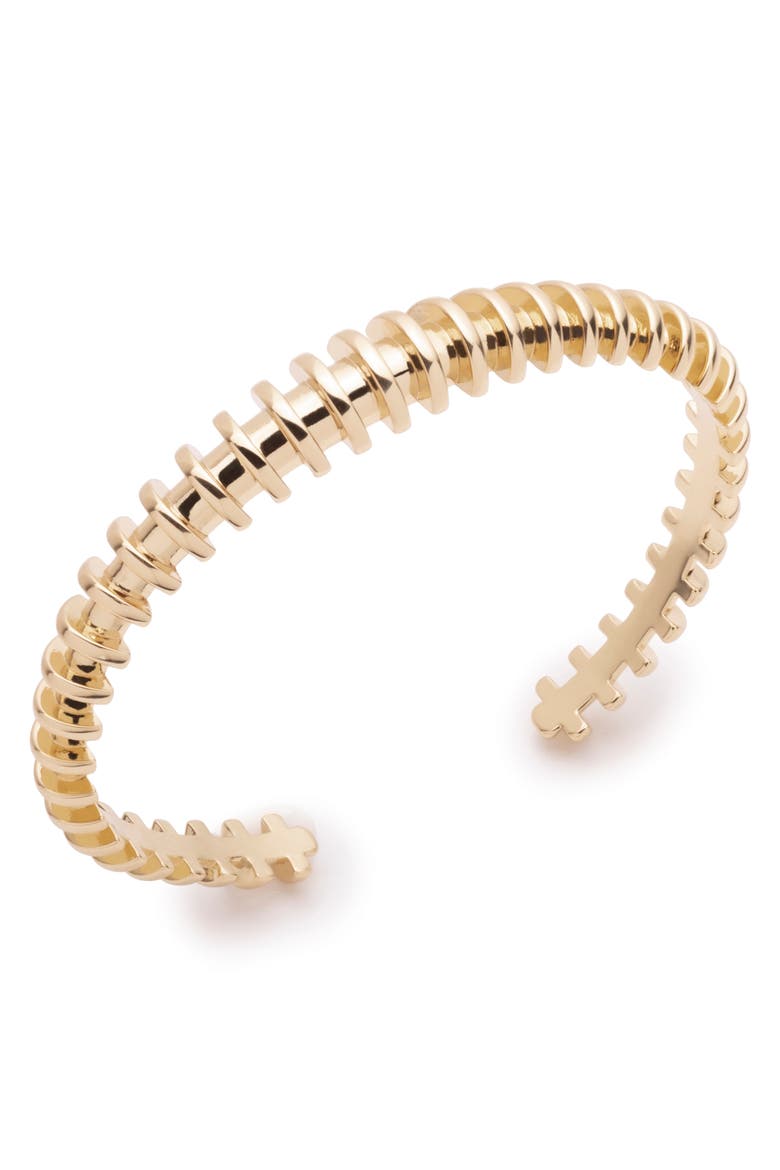 Discus 12k Gold Plated Cuff Bracelet, Main, color, GOLD