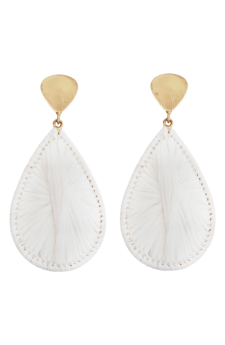 Panacea Raffia Teardrop Earrings, Main, color, White
