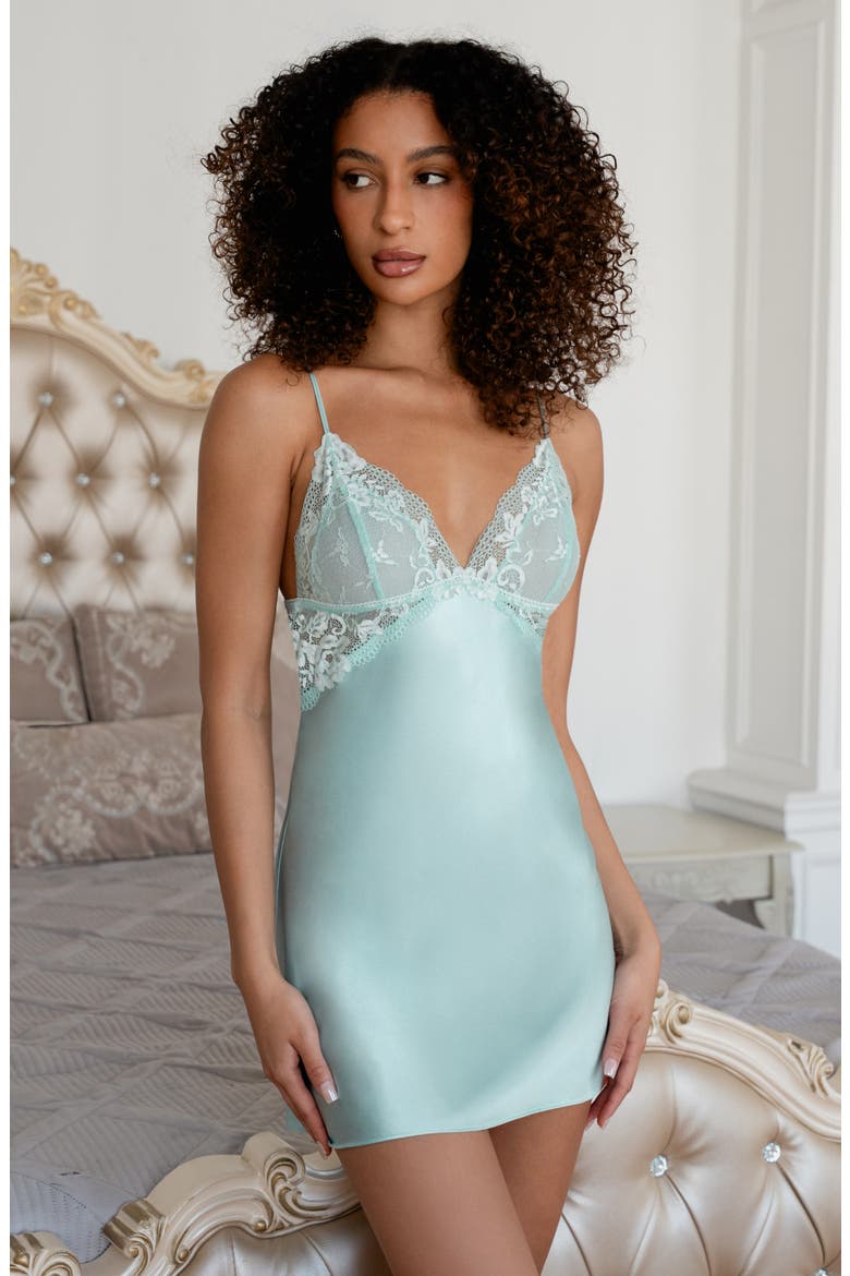 Lillie Lace Trim Chemise, Alternate, color, PALE TURQUOISE