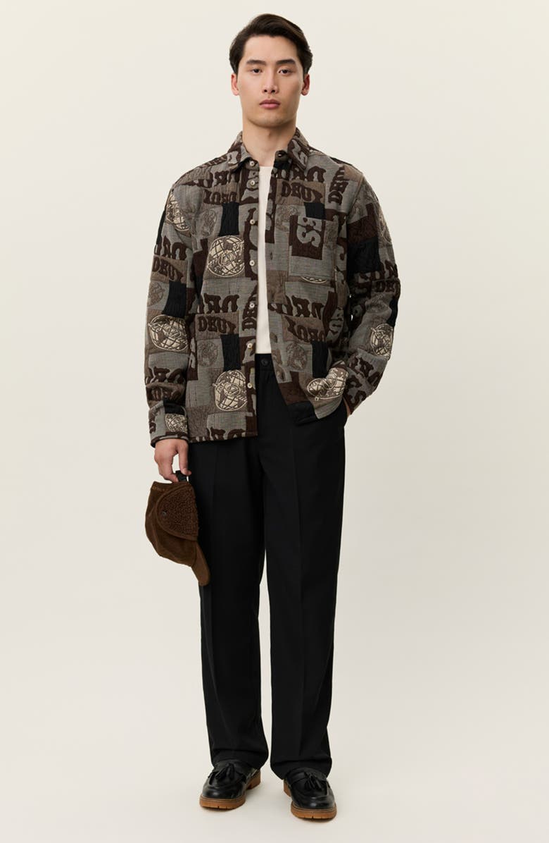 Les Deux Kaleb Patchwork Jacquard Overshirt, Alternate, color, Mountain Grey Brown