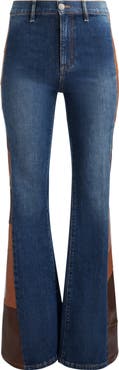 Alice + Olivia Faux Leather Patchwork Detail Flare Leg Jeans