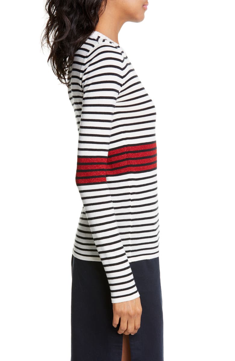 N°21 Nº21 Glitter Stripe Button Shoulder Sweater, Alternate, color, 