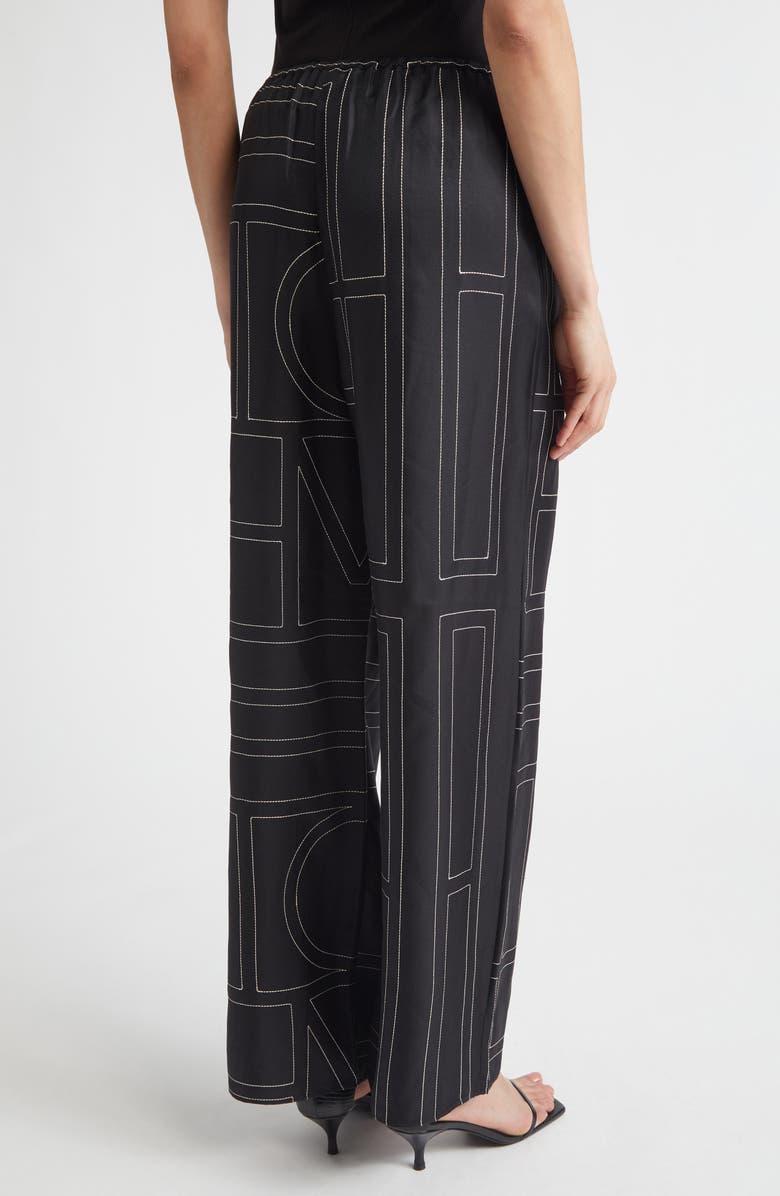 TOTEME Monogram Silk Pajama Bottoms, Alternate, color, Black Monogram