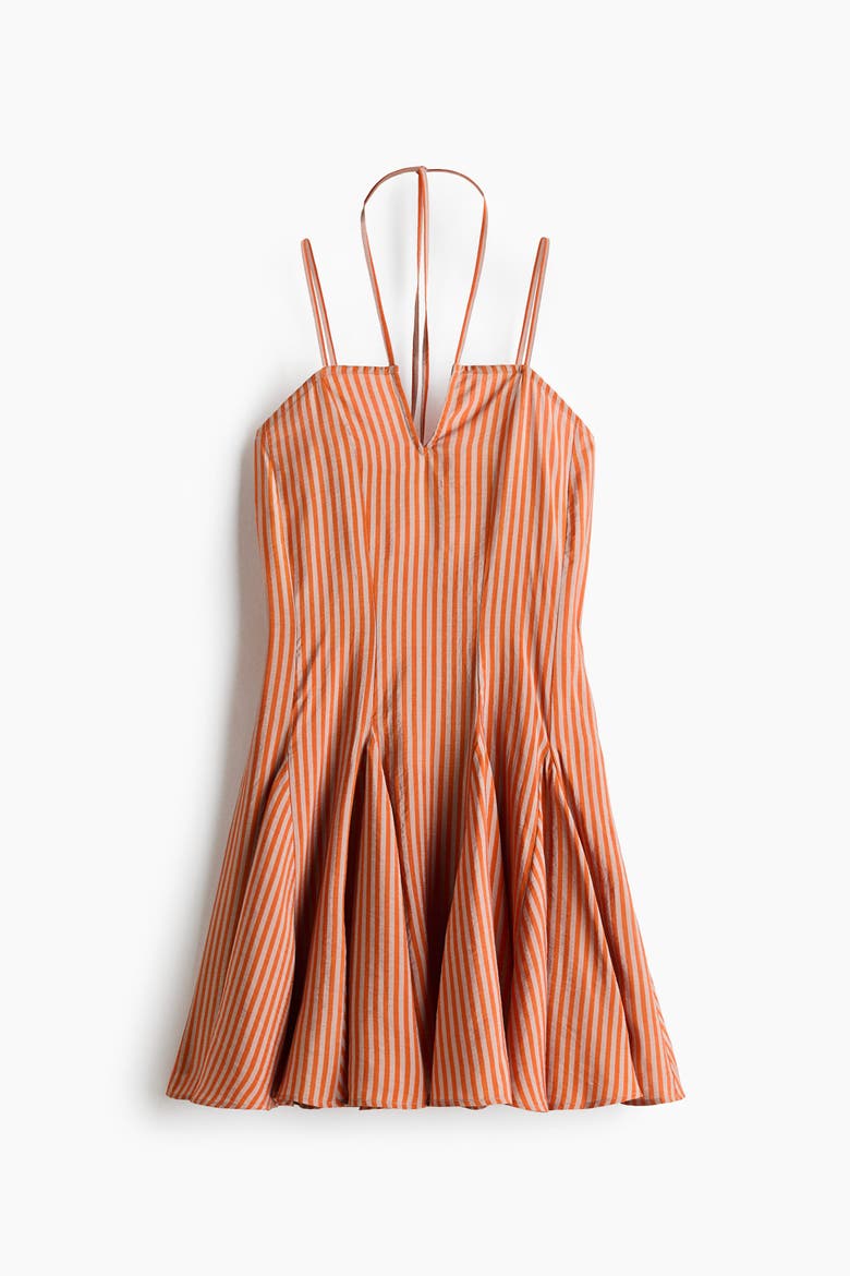 Godet-pleated Dress, Alternate, color, Orange/striped