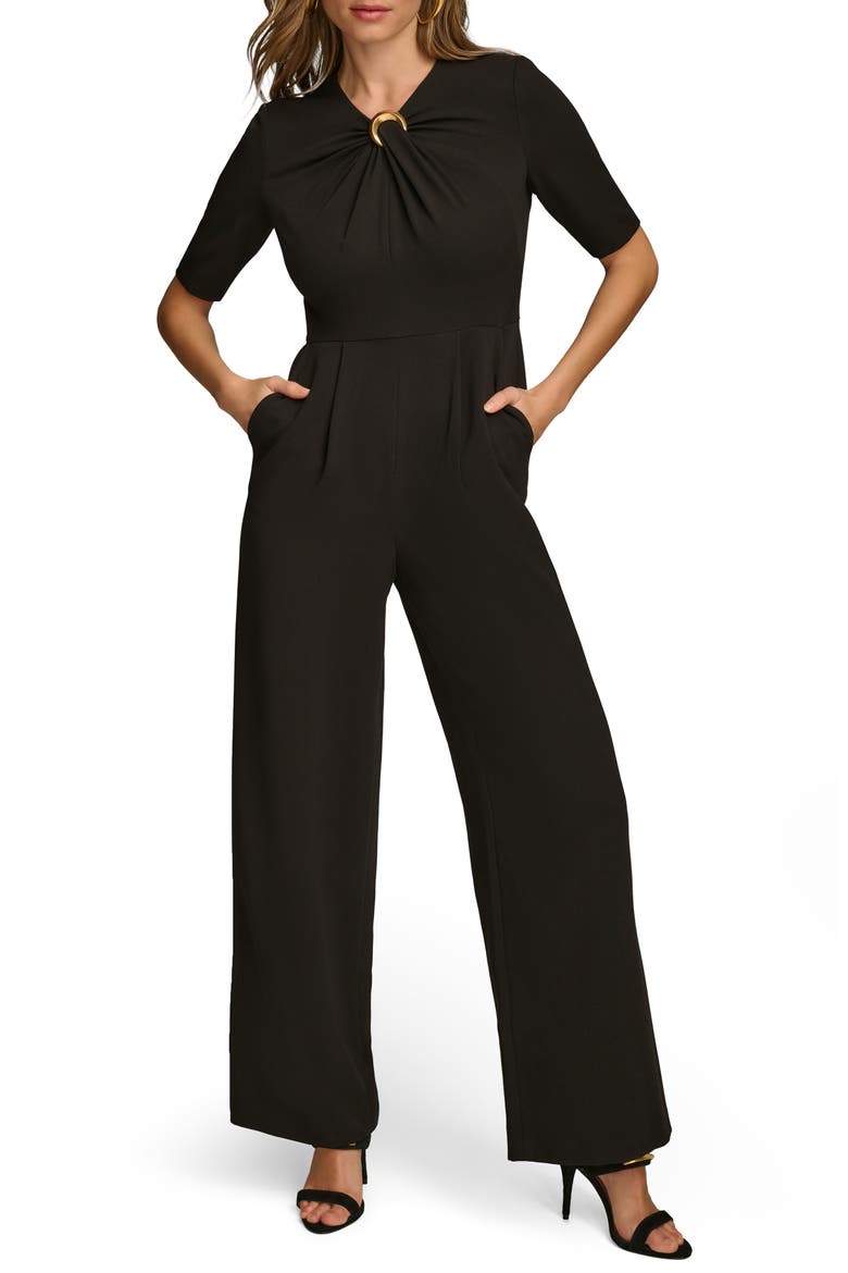 Twist Front Straight Leg Jumpsuit, Alternate, color, BLACK