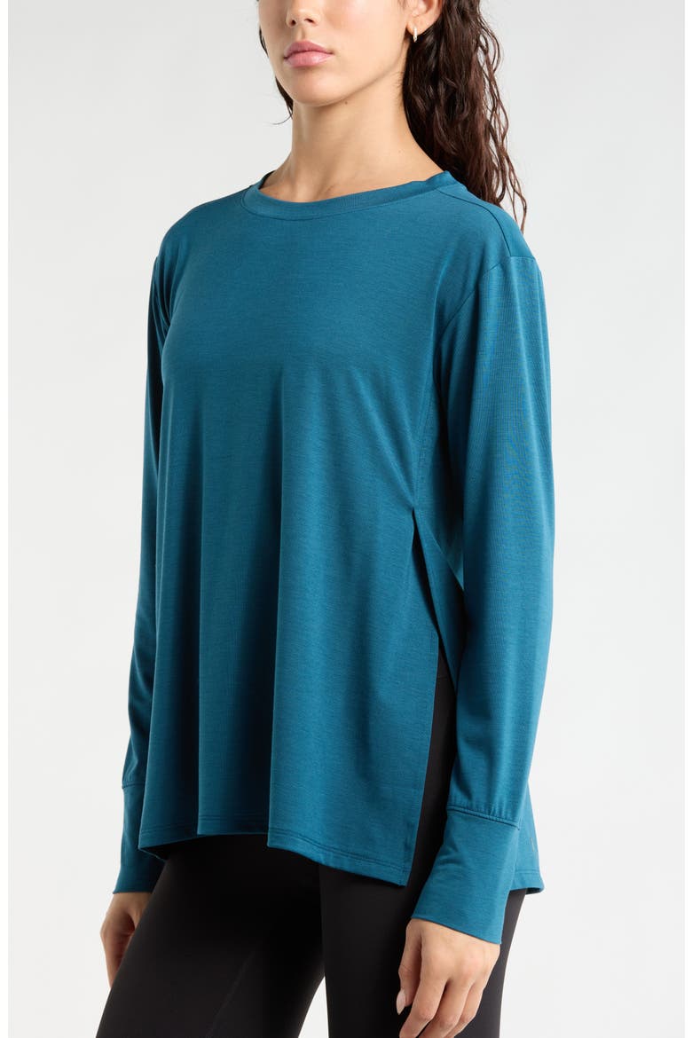 Long Sleeve Split Hem T-Shirt, Alternate, color, TEAL SEAGATE