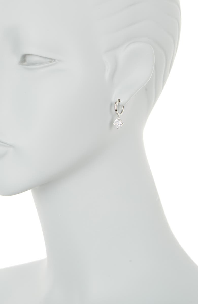 Nadri Round CZ Drop Huggie Hoop Earrings, Alternate, color, Rhodium