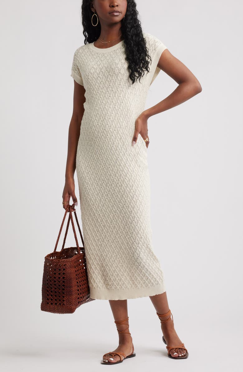 Treasure & Bond Pointelle Midi Sweater Dress, Alternate, color, Ivory Dove
