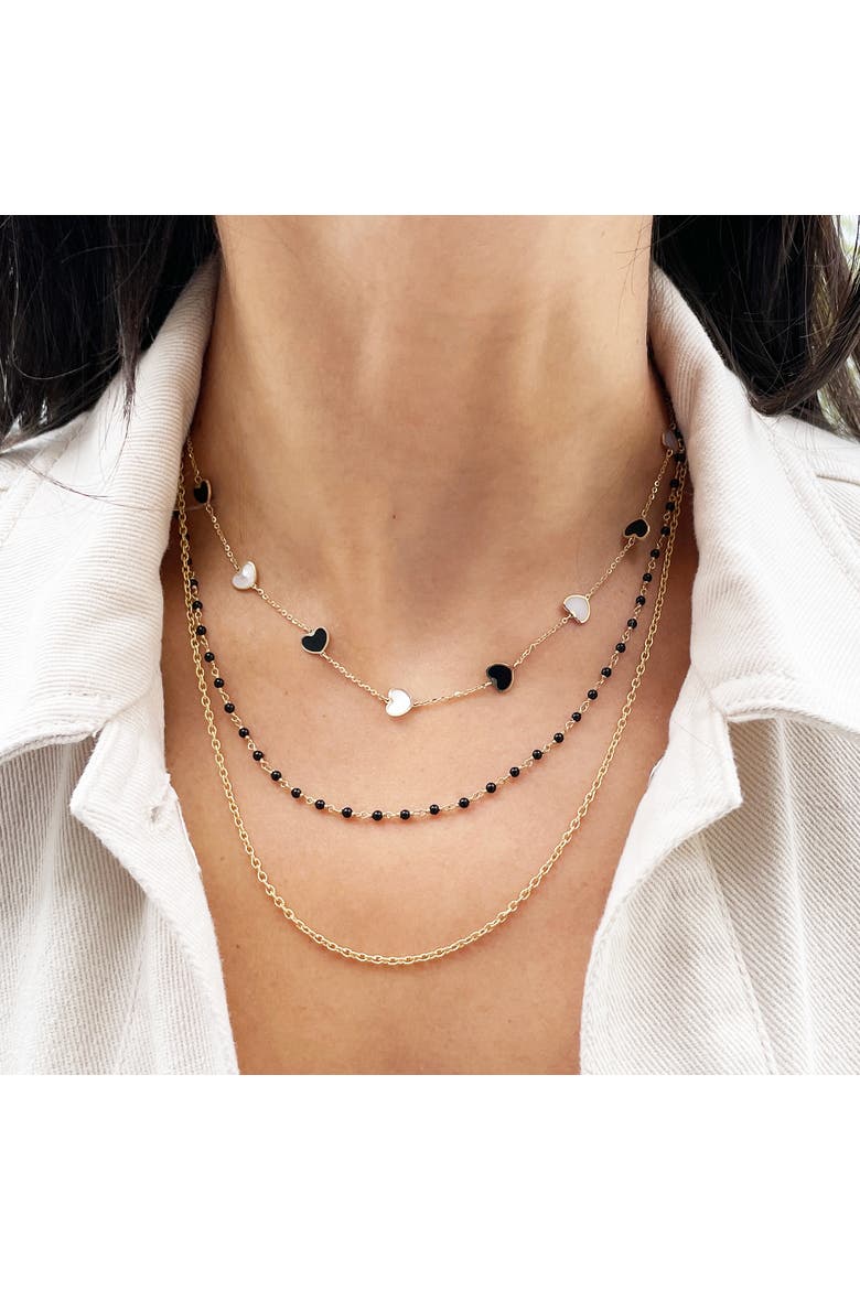 Mother of Pearl and Onyx Mixed Heart Station Necklace, Alternate, color, Mother of Pearl and Onyx