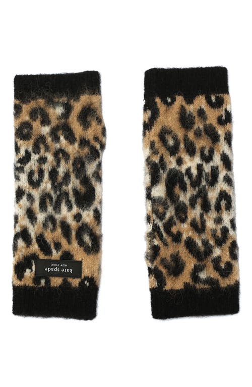 Kate Spade New York Downtown Leopard Fingerless Gloves In Brown