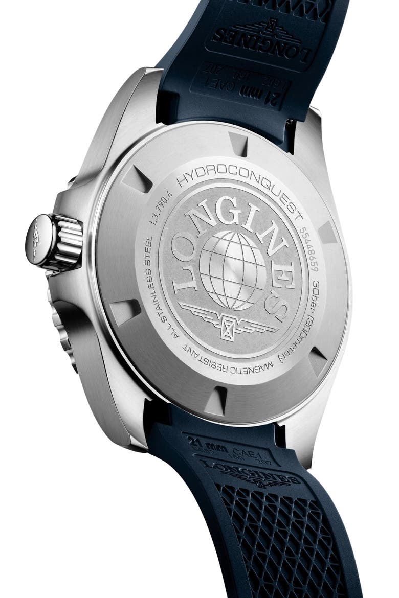HydroConquest GMT Automatic Rubber Strap Watch, 41mm, Alternate, color, BLUE