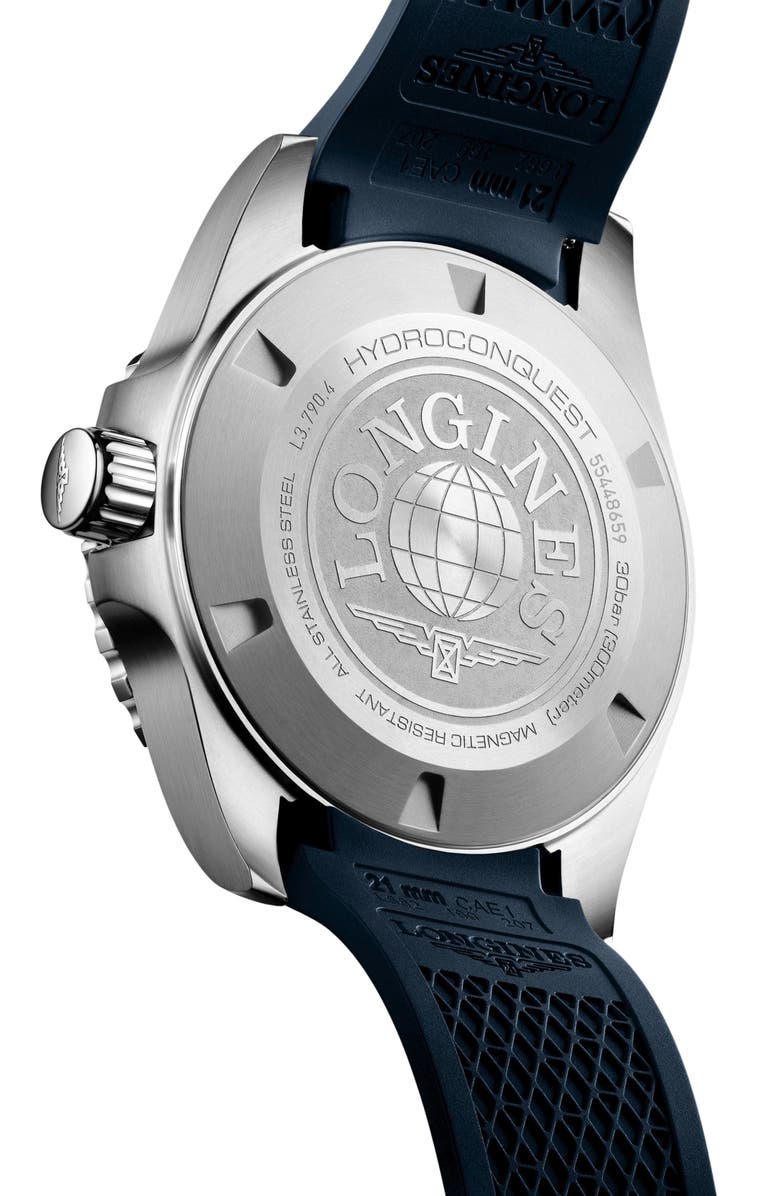 Longines HydroConquest GMT Automatic Rubber Strap Watch, 41mm, Alternate, color, Blue