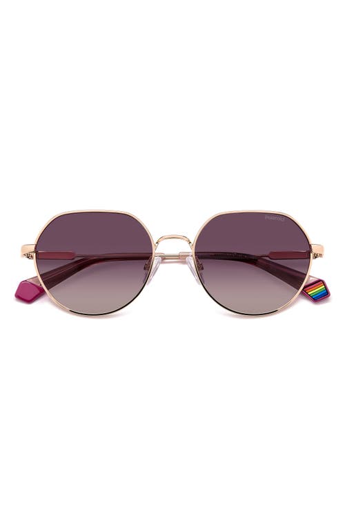 Polaroid 54mm Polarized Rectangular Sunglasses In Gold Violet/burgundy Polar