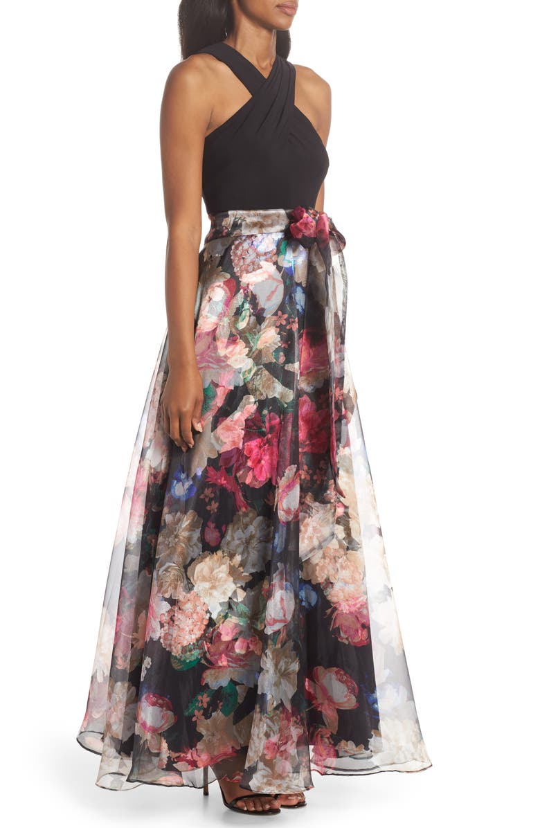 Eliza J Twist Neck Organza Ballgown, Alternate, color, 
