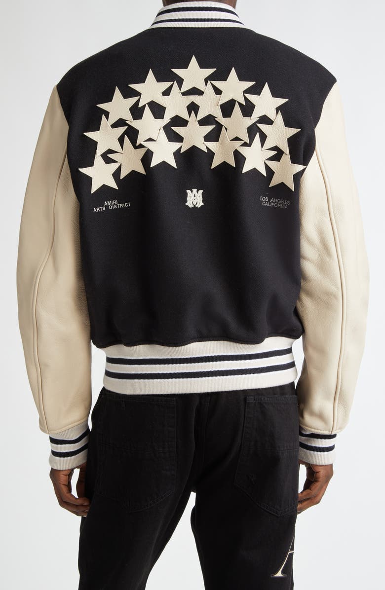 AMIRI Stars Wool Blend & Leather Varsity Jacket, Alternate, color, Black