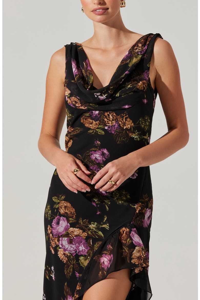 Cecelia Floral Cowl Neck Sleeveless Maxi Dress, Alternate, color, BLACK PURPLE FLORAL
