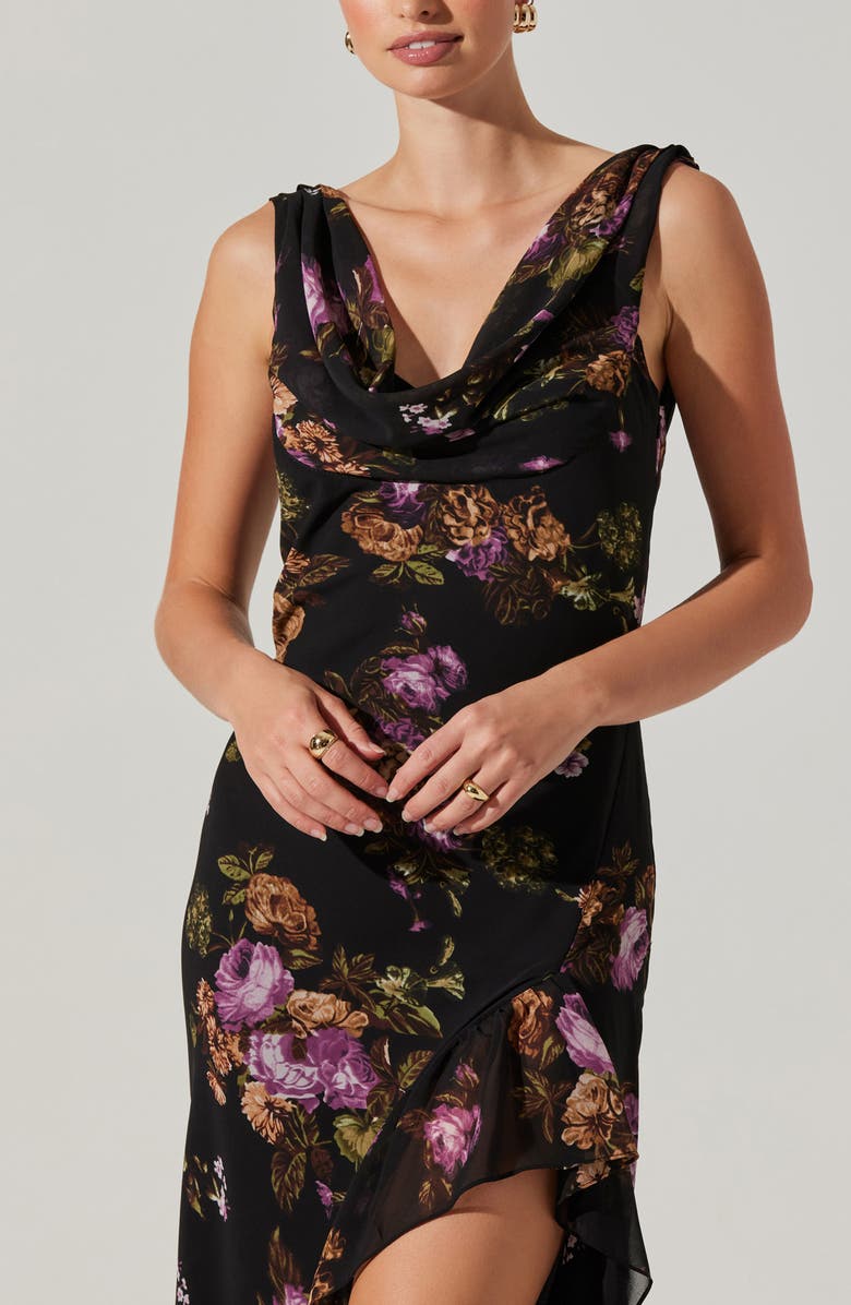 ASTR the Label Cecelia Floral Cowl Neck Sleeveless Maxi Dress, Alternate, color, 