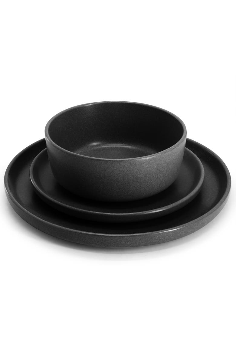 Bryant Park 12 Piece Reactive Stoneware Dinnerware Set, Alternate, color, Black