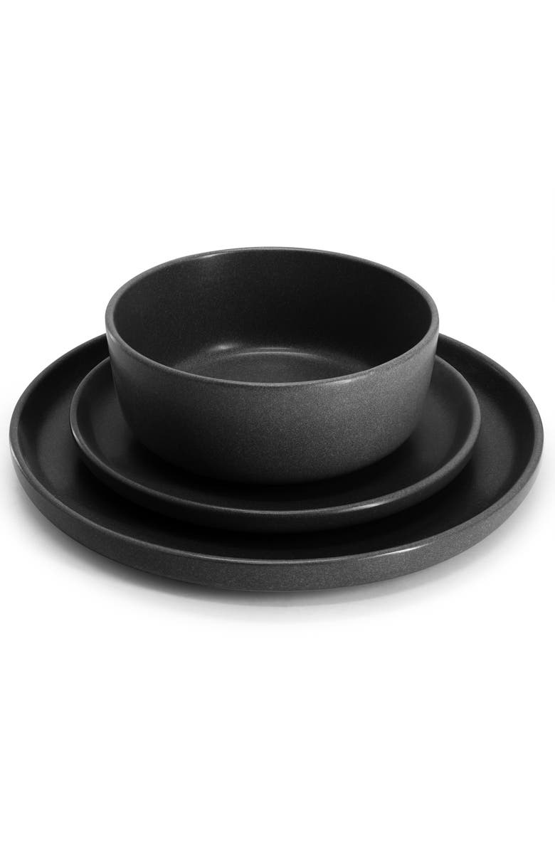 Soho Lounge Bryant Park 12 Piece Reactive Stoneware Dinnerware Set, Alternate, color, Black