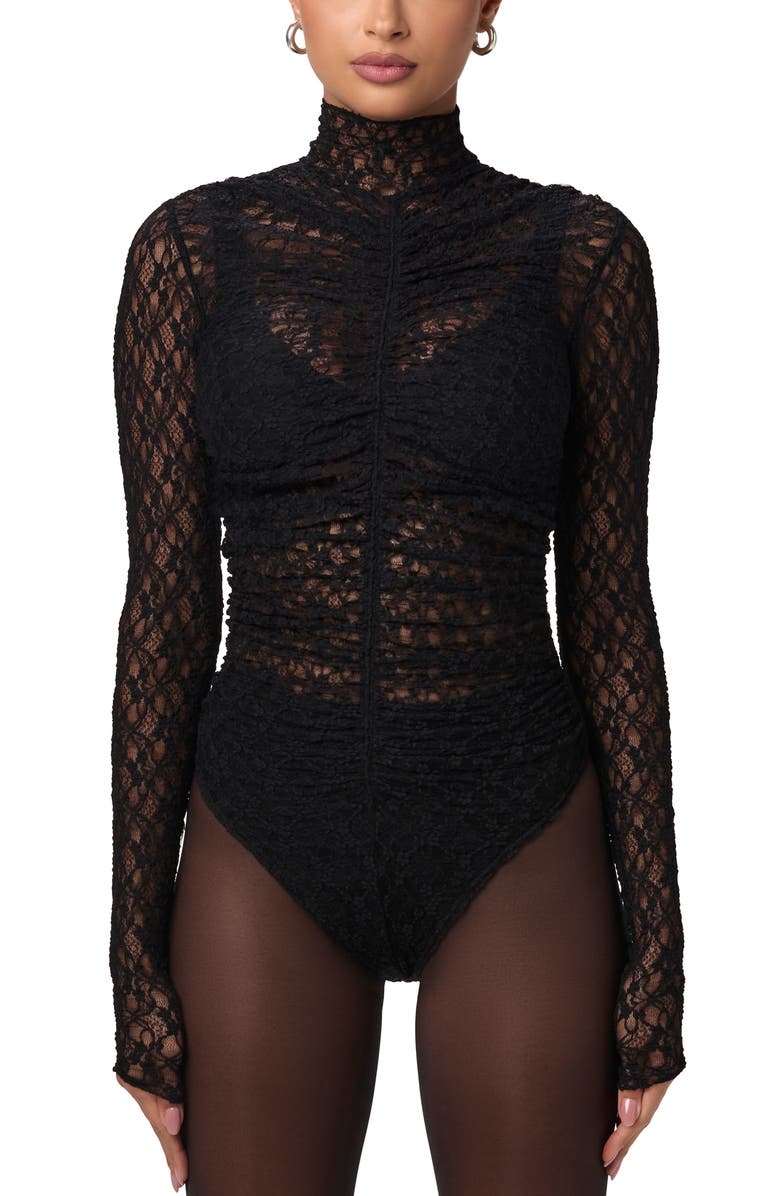 Naked Wardrobe Long Sleeve Lace Bodysuit, Main, color,