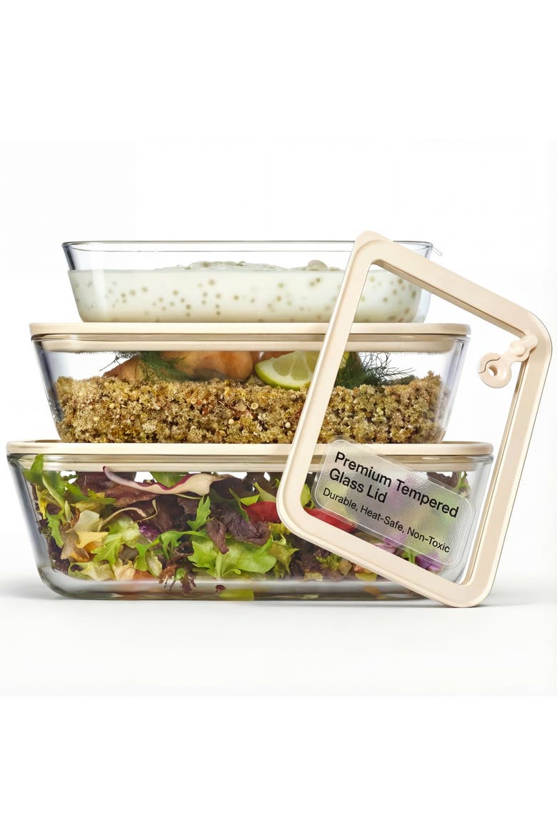 Glass Storage Container Set, with Lids - Set of 3, Main, color, Clear