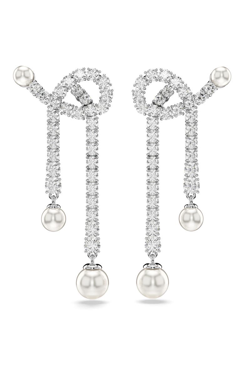 Matrix Imitation Pearl & Crystal Drop Earrings, Main, color, SILVER