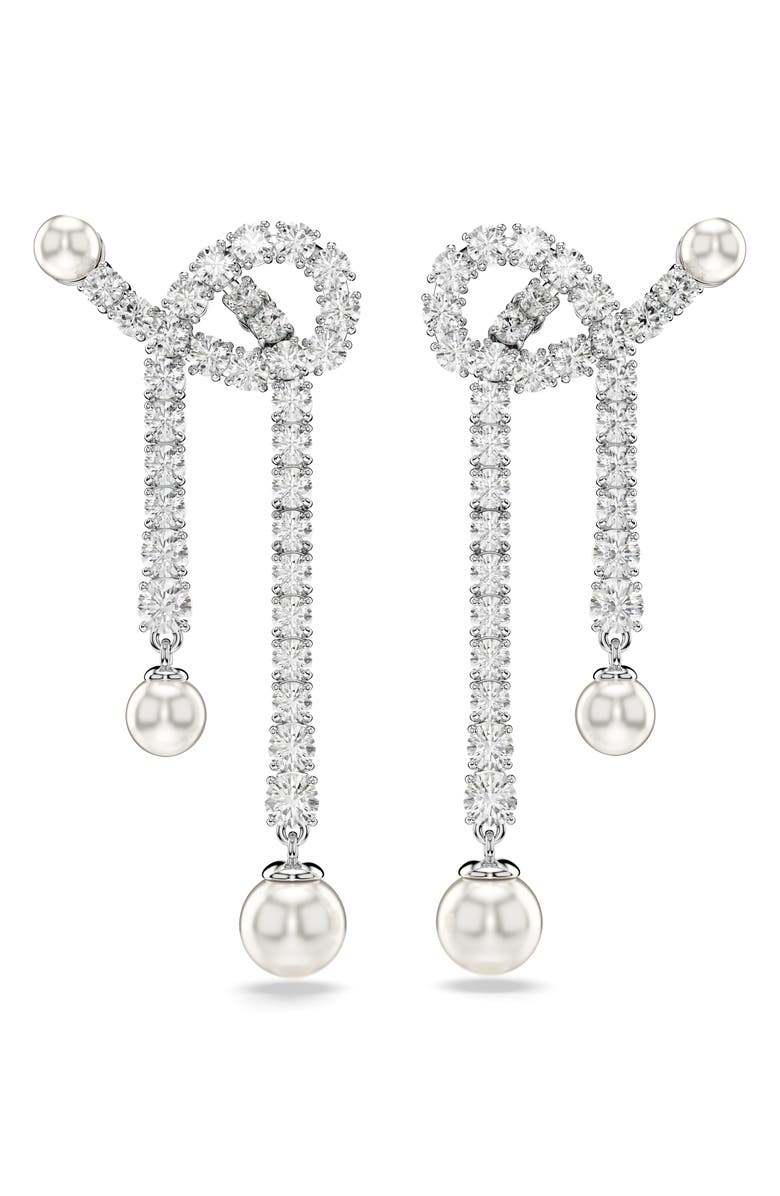 Swarovski Matrix Imitation Pearl & Crystal Drop Earrings, Main, color, 