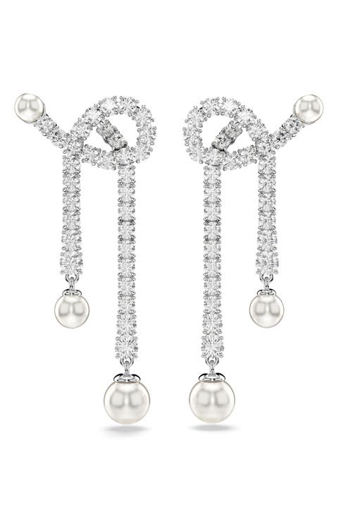 Matrix Imitation Pearl & Crystal Drop Earrings