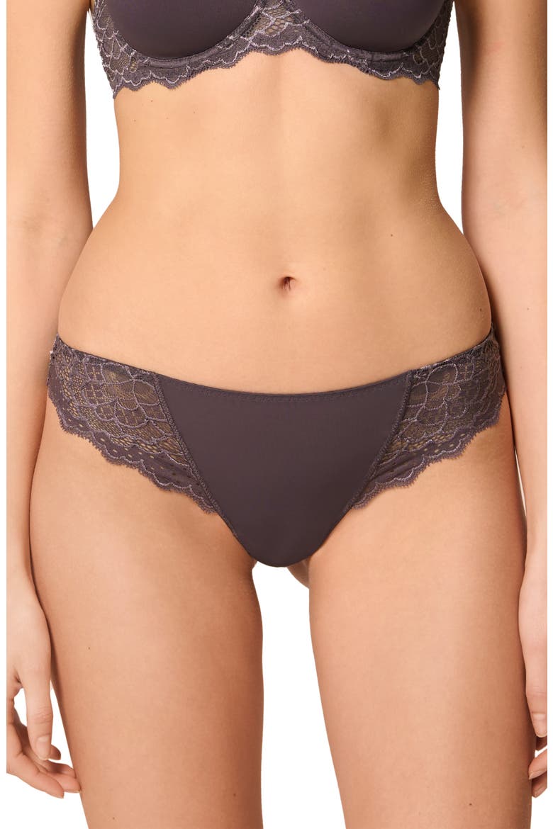 'Caresse' Lace Tanga Briefs, Main, color, GRAPHITE GREY