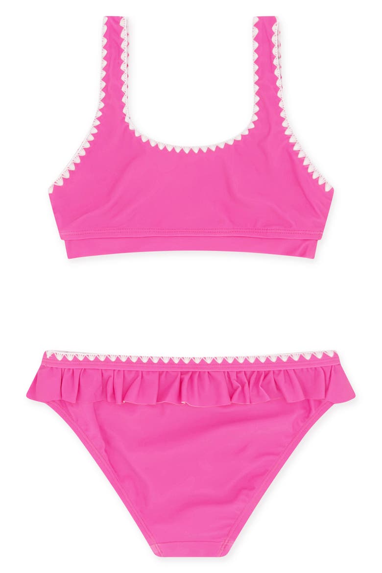 Kids' 4 The Frill of It Whipstitch Trim UPF 50+ Two-Piece Swimsuit, Alternate, color, PINK SUNSET