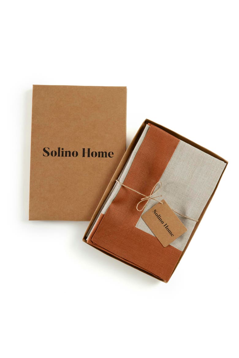 Linen Dinner Napkins Set of 4, 20 x 20" - Contempo, Alternate, color, Cinnamon and Natural