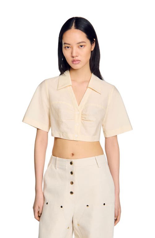 Sandro Cropped Gathered Shirt In Ecru