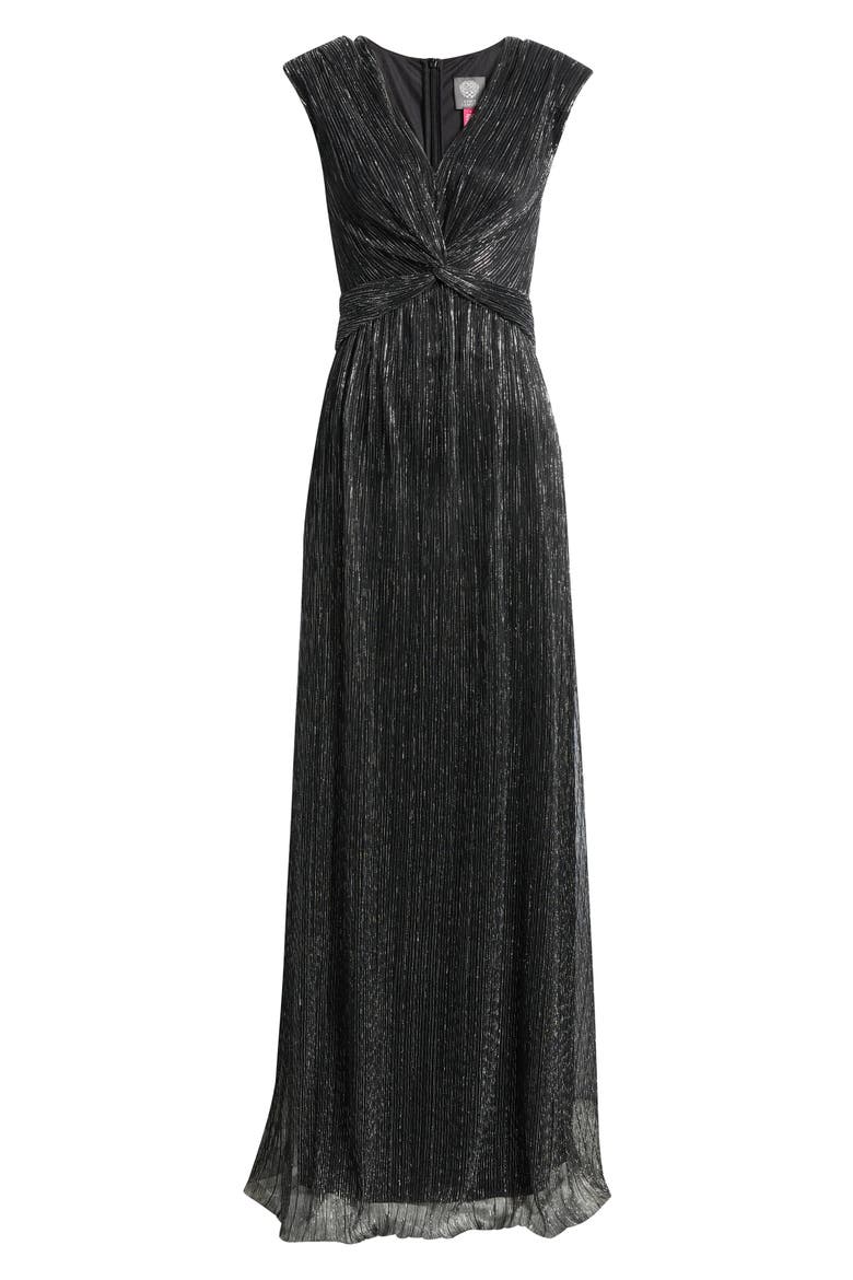 Metallic Crinkle Gown, Alternate, color, BLACK