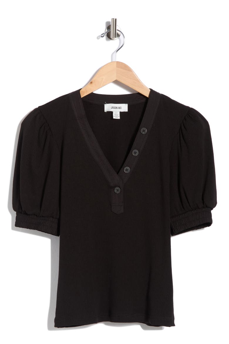 Puff Sleeve Top, Alternate, color, BLACK