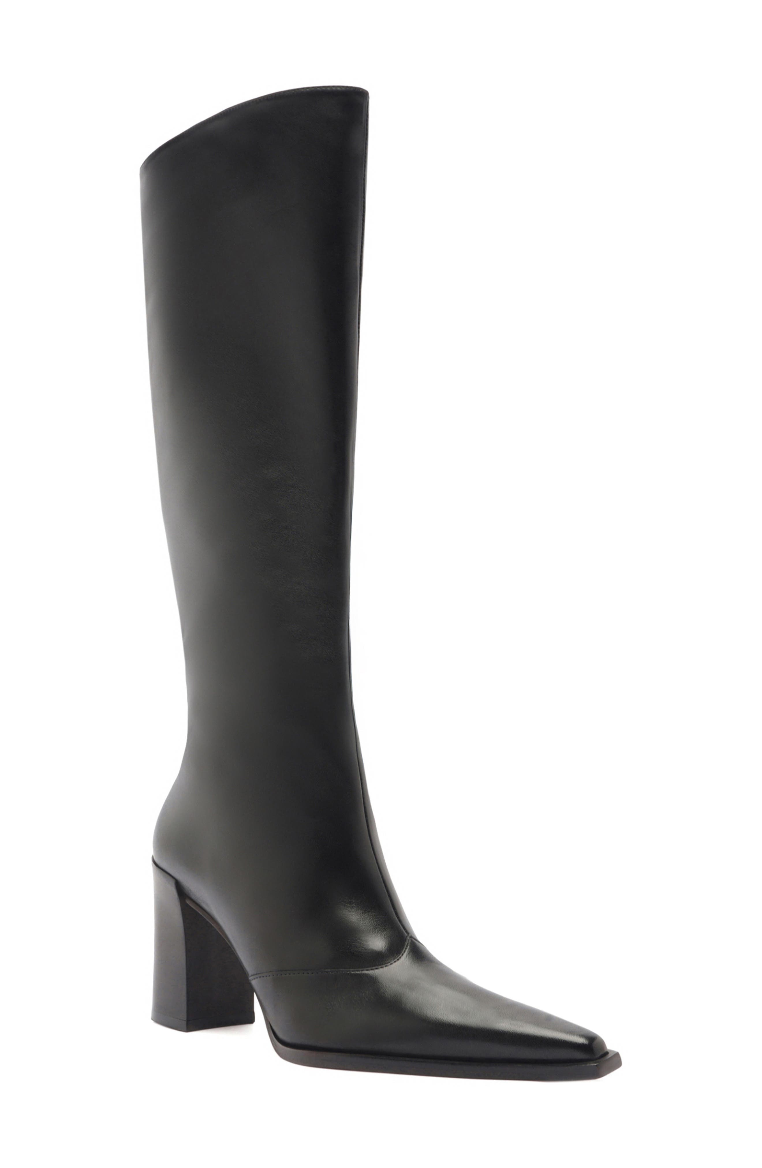 Schutz Raffaela Up Block Pointed Toe Knee High Boot, Main, color, Black