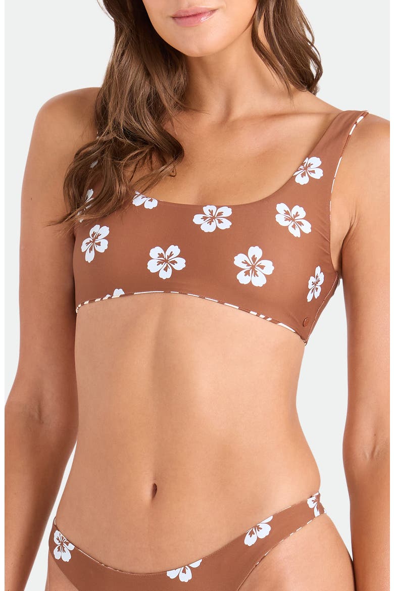 Coco Retro Bloom Reversible Bikini Top, Alternate, color, DARK BROWN