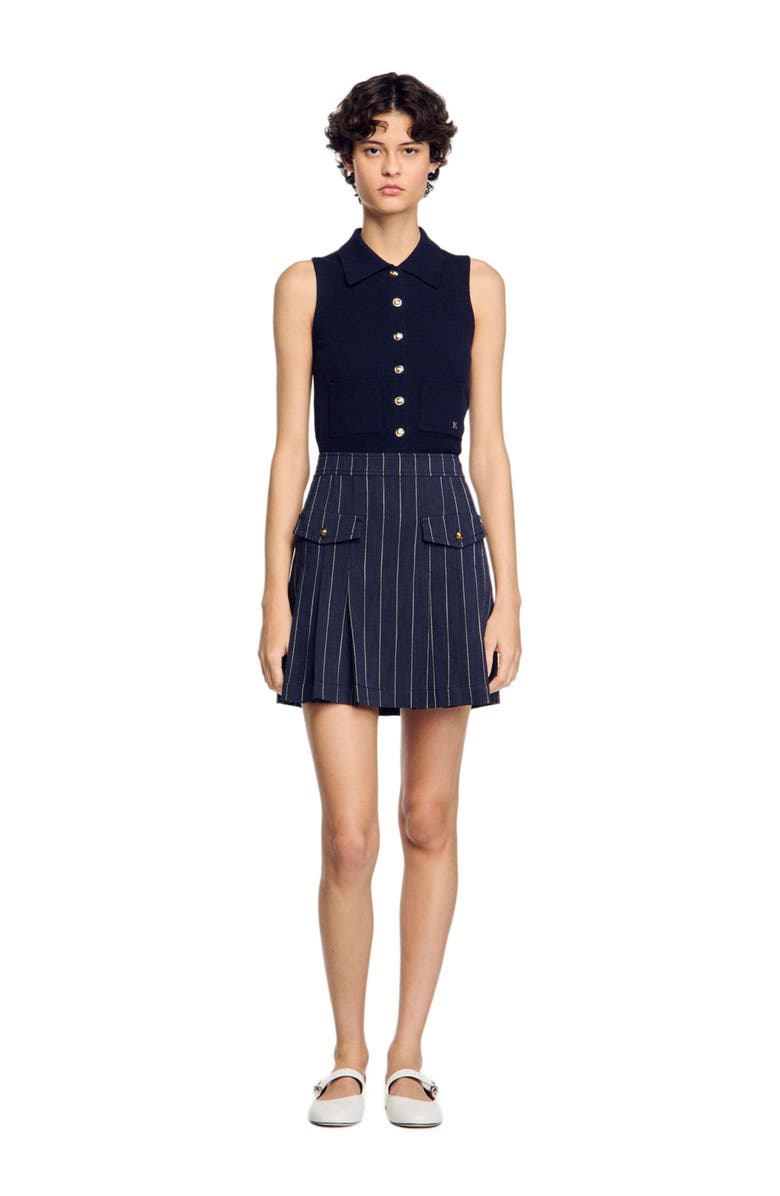 SANDRO Mini striped pleated skirt, Alternate, color, 