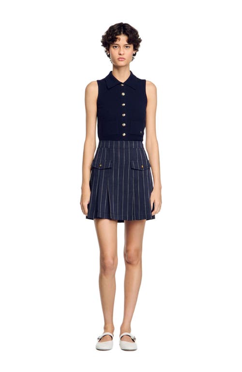 Sandro Mini Striped Pleated Skirt In Blue