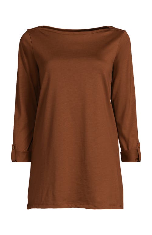Lands' End Supima Cotton Adjustable 3/4 Sleeve Boatneck Tunic In Brown