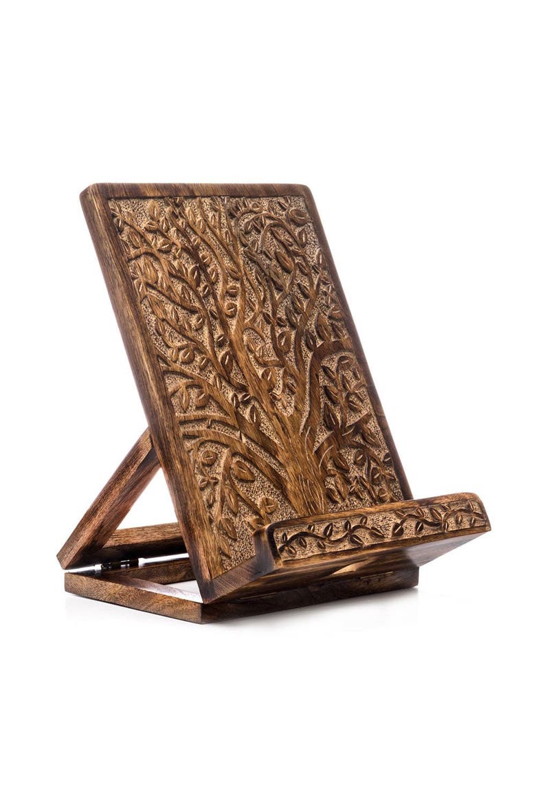 Aranyani Tree of Life Book Holder Tablet Stand, Main, color, Brown